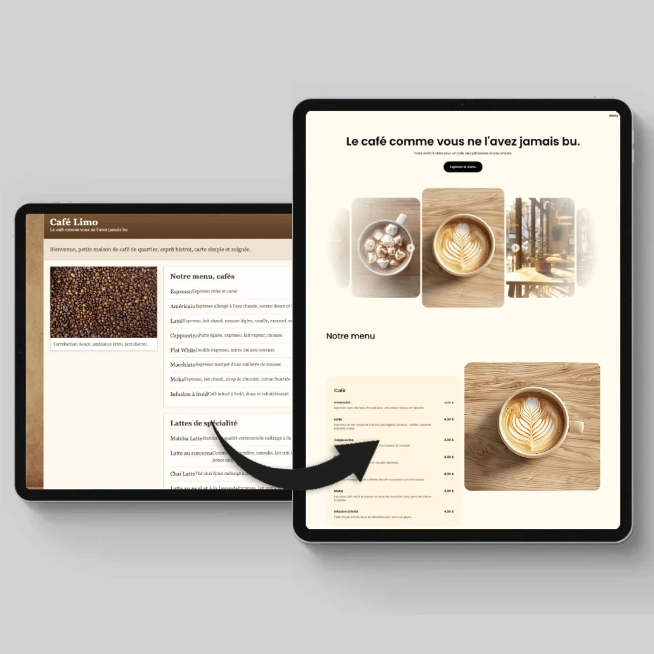 avant après d'un site internet, avec une version peu soignée et une version professionnelle