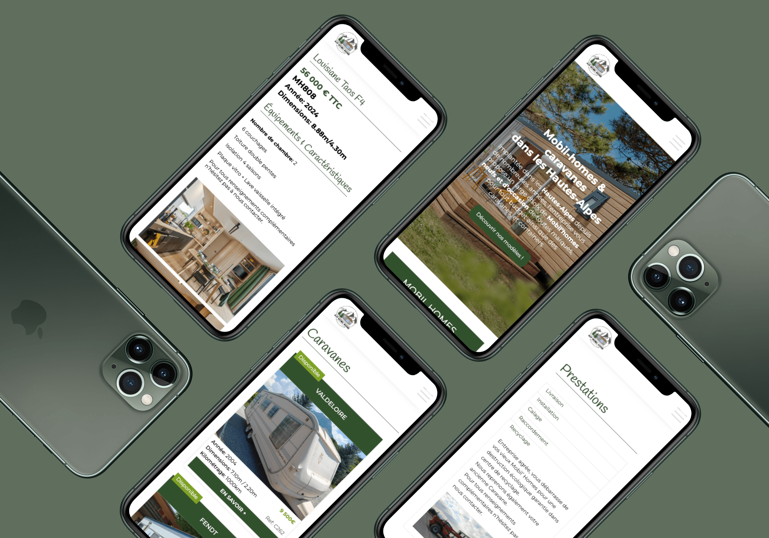 mockup d'un téléphone affichant le site alpmobilhome.fr